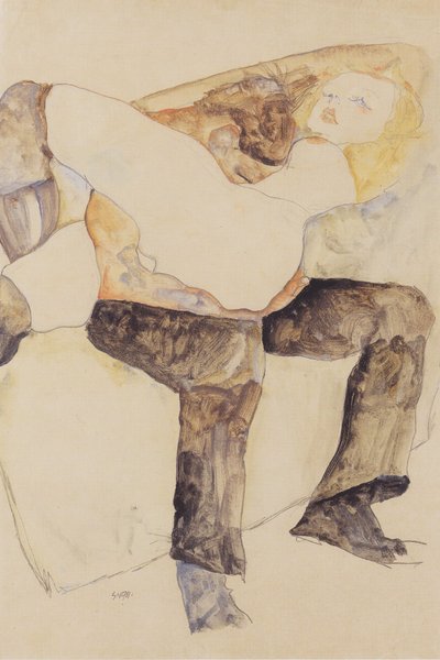 Mann, Frau auf den Knien haltend von Egon Schiele